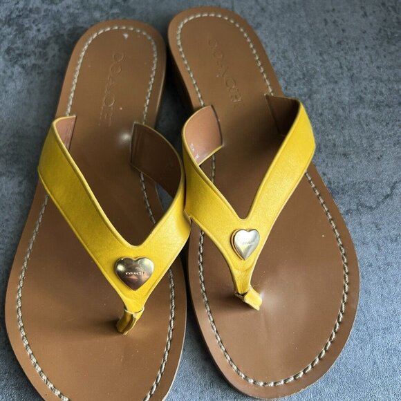 Coach Chapel Slide Sandal Flip Flop Women size 5.5 Yellow Leather - Picture 1 of 16